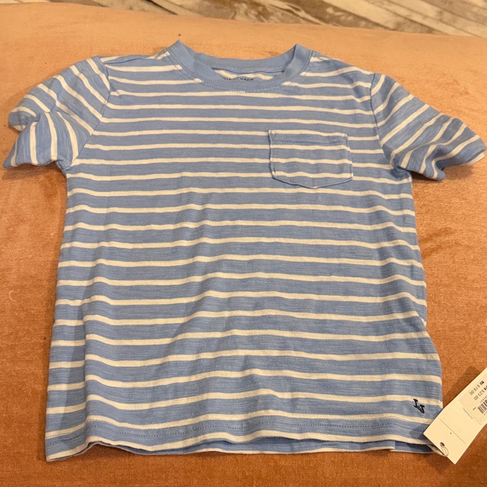 Janie and Jack Light Blue & White Striped Pocket Tee